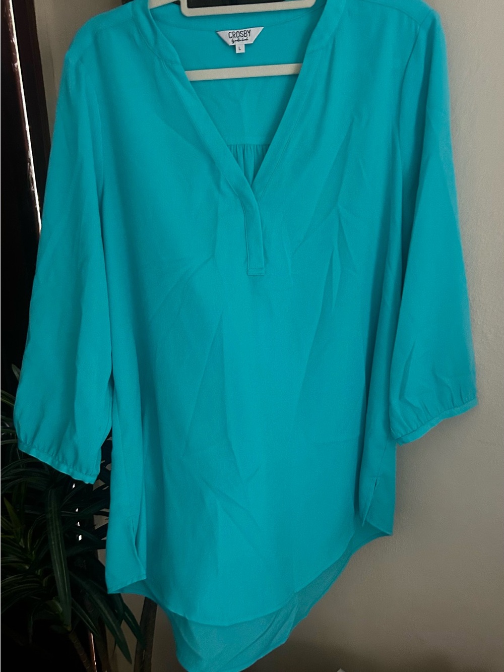 CROSBY by Mollie Burch Teal V-Neck 3/4 Sleeve Tunic